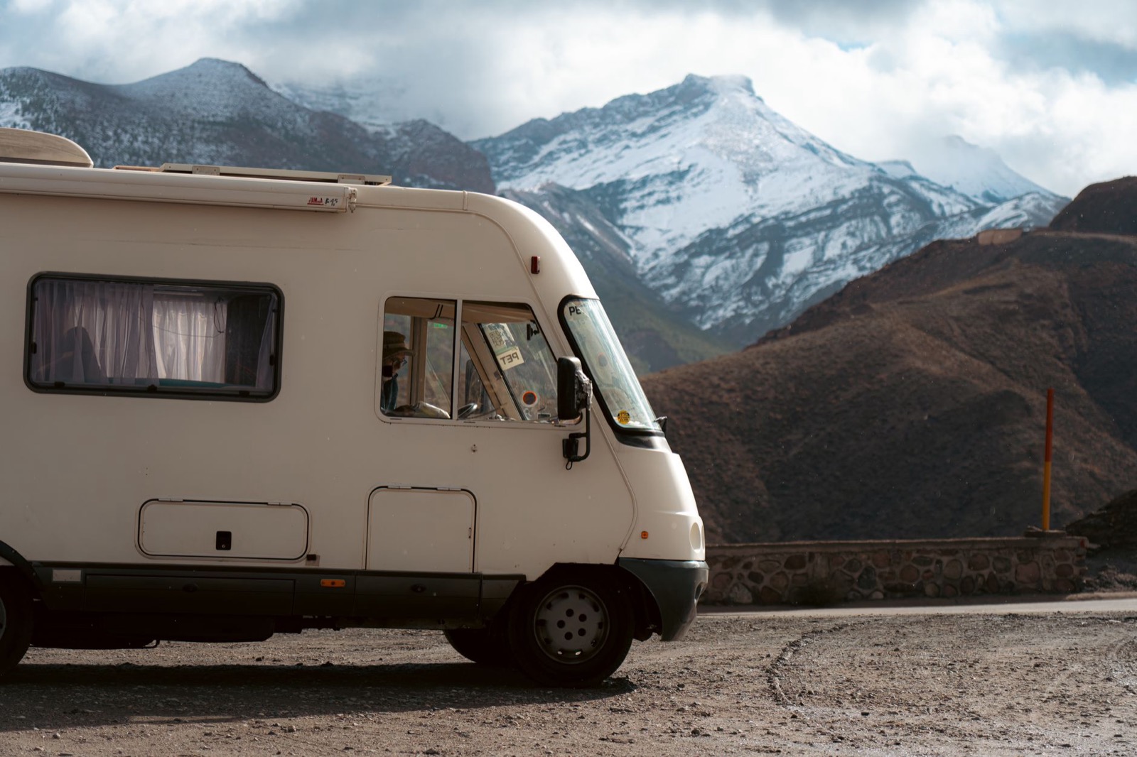A campervan in an authorised mountain stop