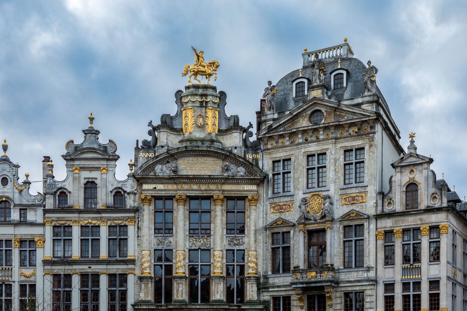 Gilded guild houses around the Grand Place in Brussels in evening light