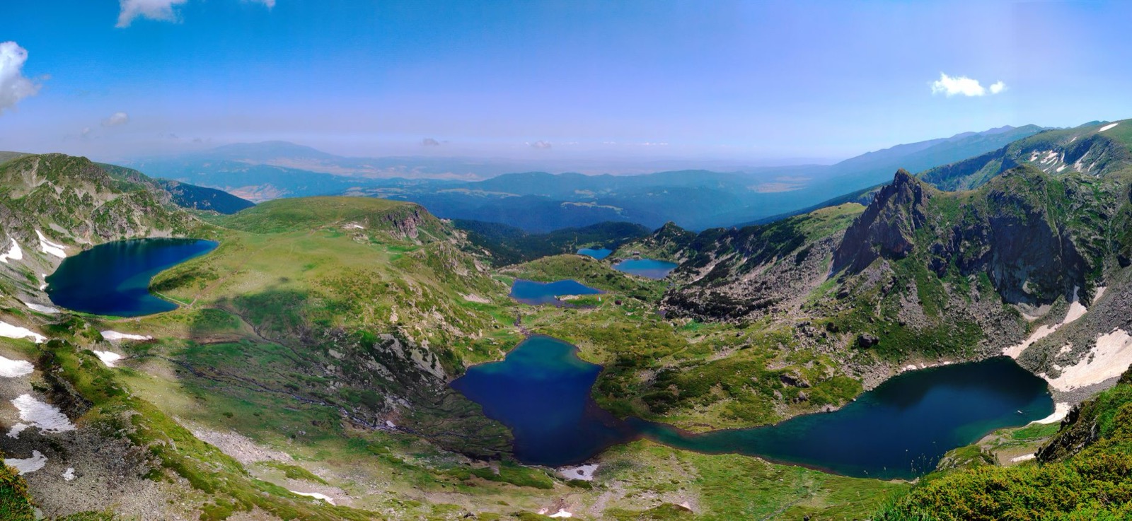 Glacial lakes and bare granite ridges in the Rila mountains of Bulgaria in summer