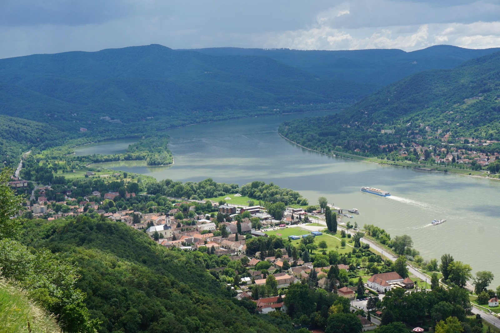 The Danube curving between forested hills seen from the citadel at Visegrad