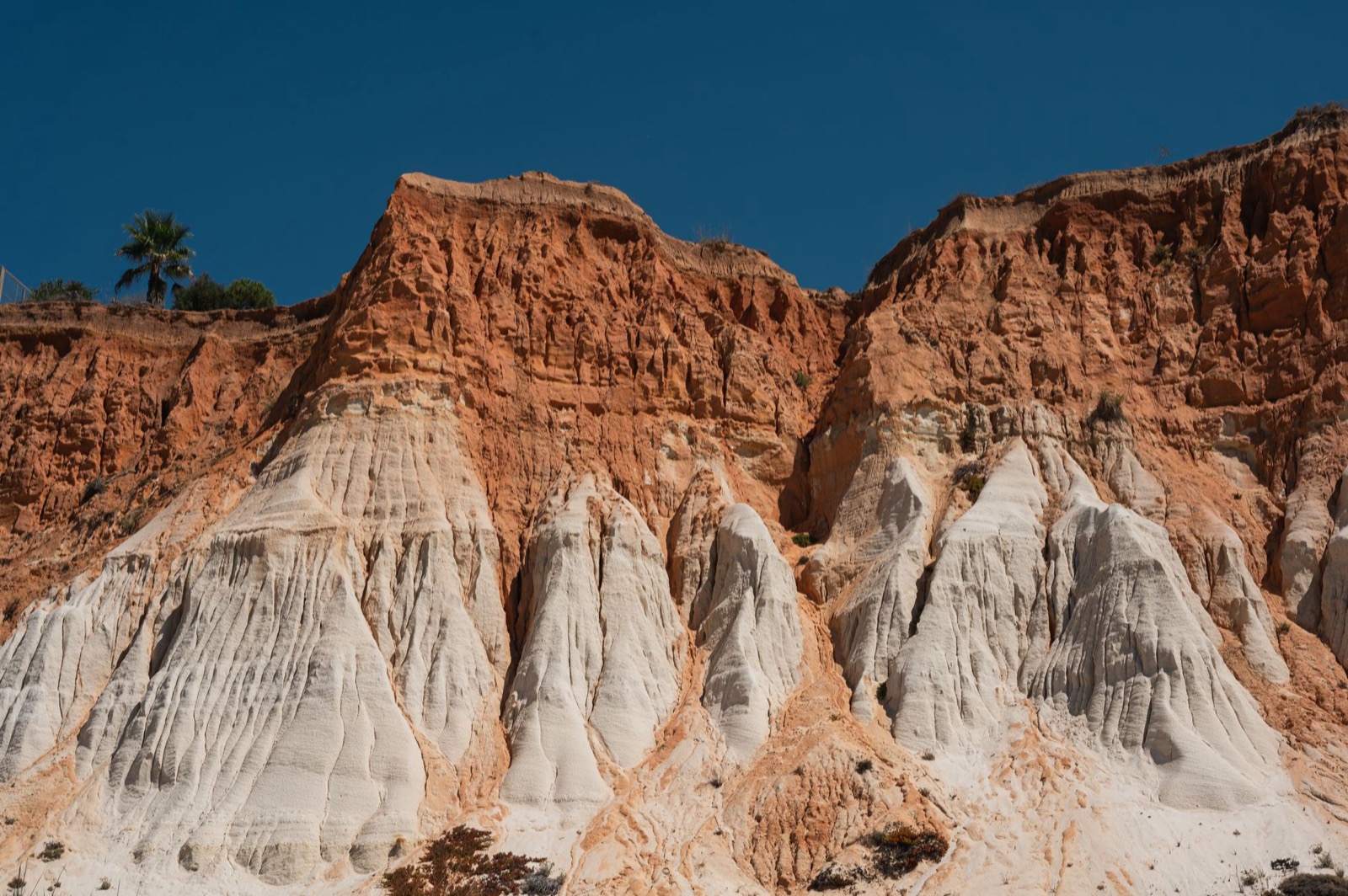 Eroded sandstone cliffs rising above a Portuguese beach