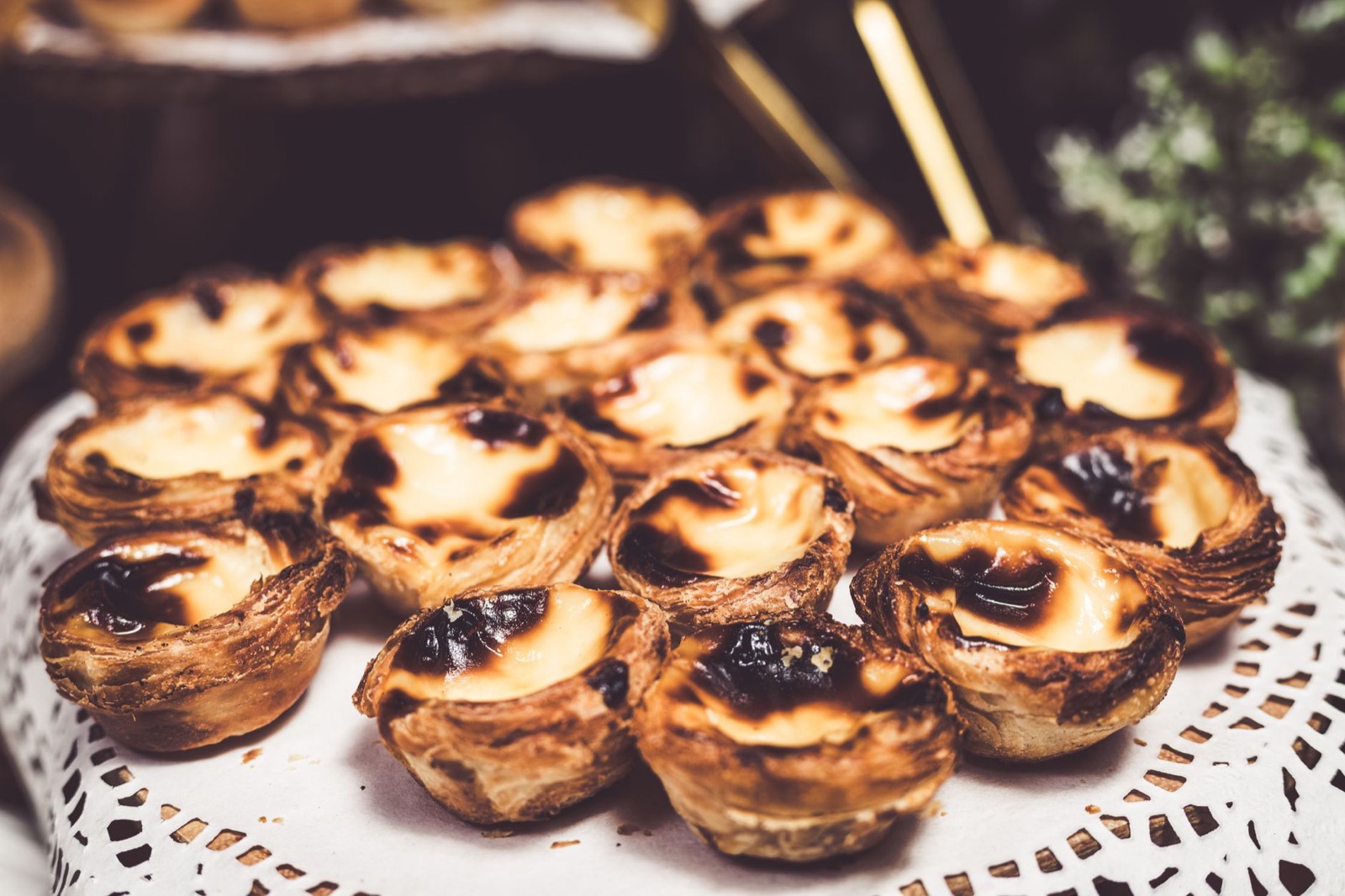 Portuguese custard tarts with browned tops
