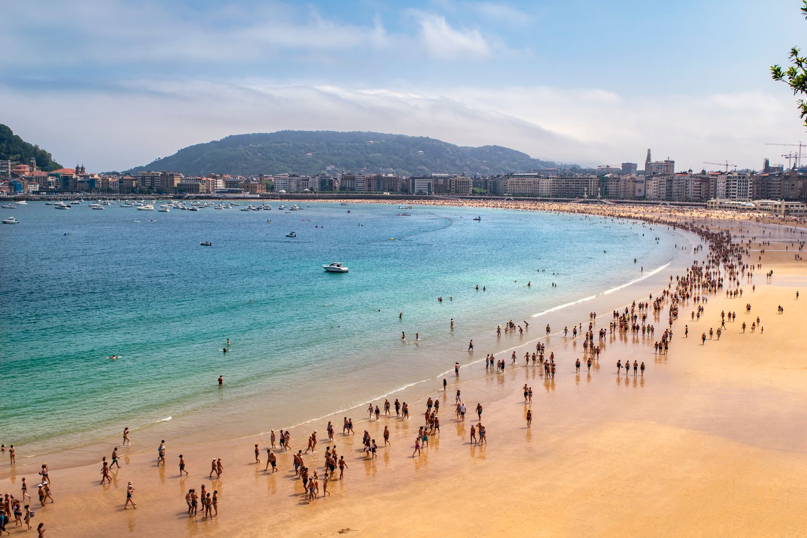 The curved beach of La Concha bay at San Sebastián